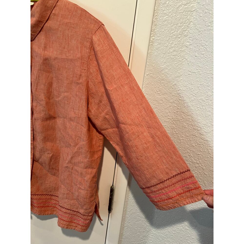Sigrid Olsen 100% linen women’s button down shirt and pants set L top Xl bottoms - Picture 4 of 12